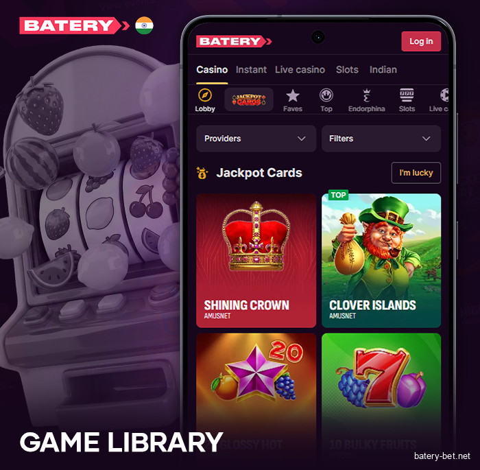 Casino games in the Batery mobile app - slots, roulette, and more