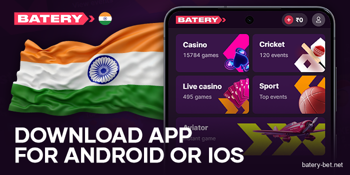 Batery India mobile app for betting and casino games 