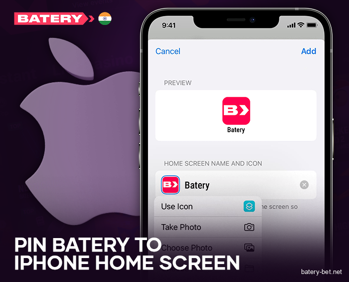 Add the Batery Casino app to your iPhone desktop
