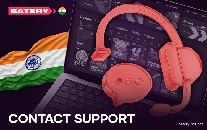 Contacting Batery Casino customer support for users from India