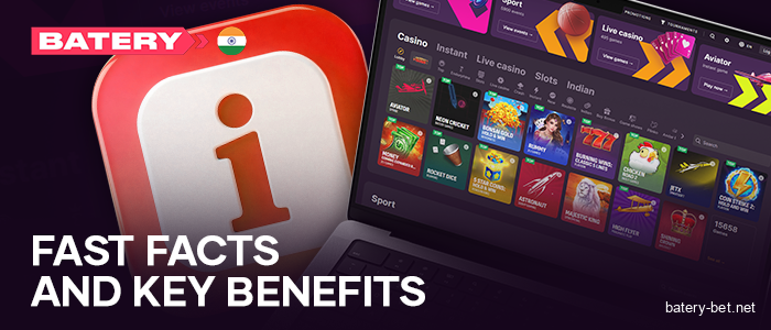 General information about Batery online casino for Indian users