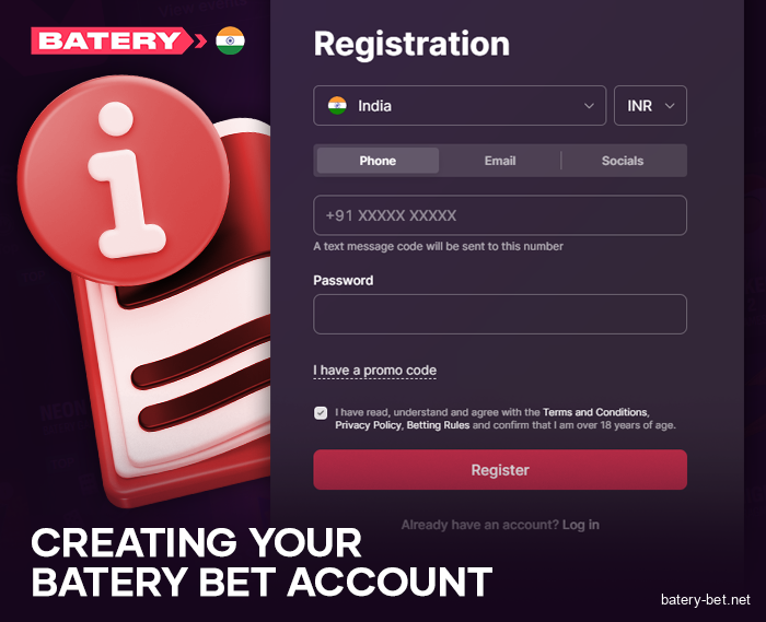 The process of registering a new account on the Batery India website